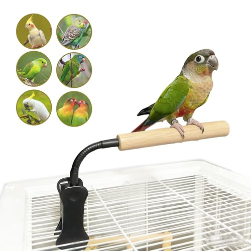 Bird Perch Stand with Clip, Adjustable & Portable Parrot Stand, Bendable Bird Training Perch for Cockatiels, Conures, Lovebirds and Medium (Smooth) - color: smooth