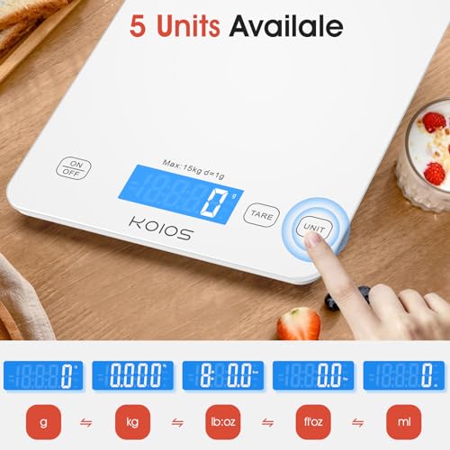 33lb Kitchen Scale 0.1oz Precision,Batteries & Type-C Charging(White) | Compact Food Scale with 5 Units & Tare Function, LCD Backlit Display, Easy to Clean, Ideal for Cooking Baking & liquids - color: White