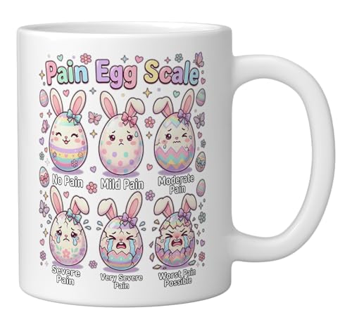 Cute Medical Bunny Egg Easter Nurse Pain Egg Scale Ceramic Mug, White - color: White