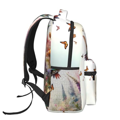 Garden Hummingbird Casual Backpack, Lightweight Laptop Bag Daypack, Colorful Butterfly Floral Backpacks for Women Men Teens Students, Retro Polyester Bookbag Gifts for School Work Travel Hiking - color: Hummingbird 02