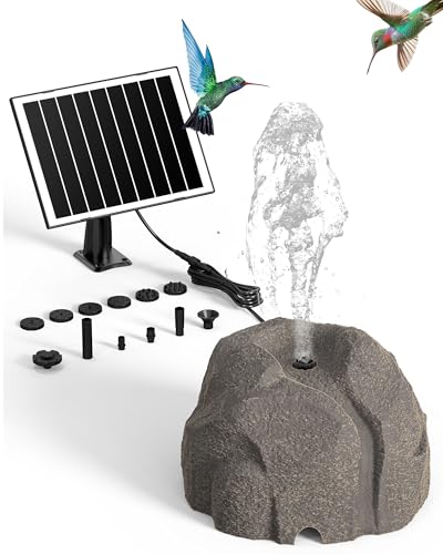 Rock Solar Fountain for Bird Bath, Dry-Run Protect,10 Nozzles(Grey) | Bird Bath Fountain for Outdoor Garden Pond,Resin Granite Rock,Dry Run Protection,Solar Powered - color: Brown