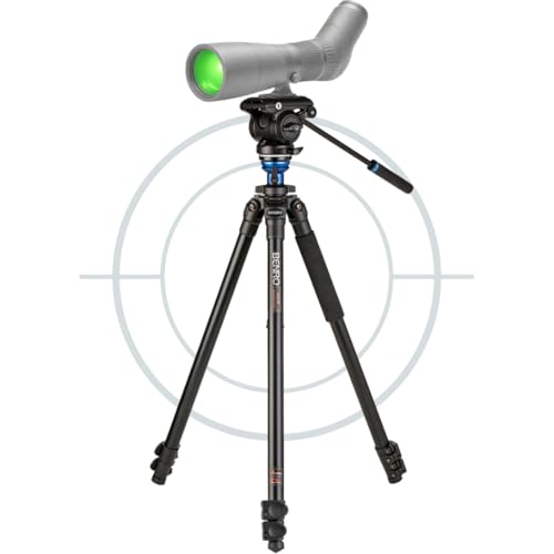 Benro A2573F Aluminum Outdoors Tripod for Spotting Scopes, Binoculars, Rifle Ranges, Leveling Base, Smooth Fluid Head wi/Sliding Plate, Adjustable Legs, Flip Locks, 70" Max Ht, 8.8lb Payload