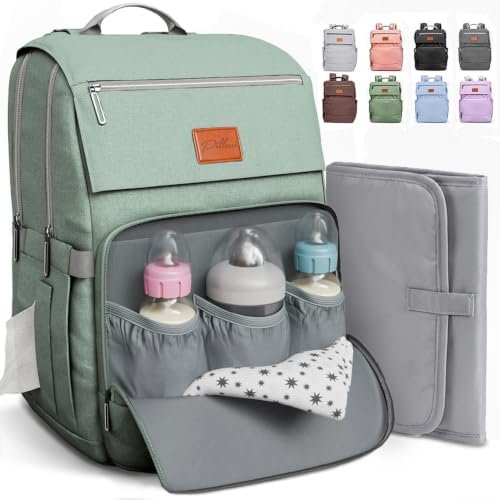 Baby Diaper Bag Backpack - Baby Bag for Boys & Girls, Large Waterproof Diaper Backpack - Toddler Diaper Bag with Changing Pad, Boy Baby Shower Gifts for Mom - Newborn Stuff, Baby Essentials - color: H. Mint, style: Classic
