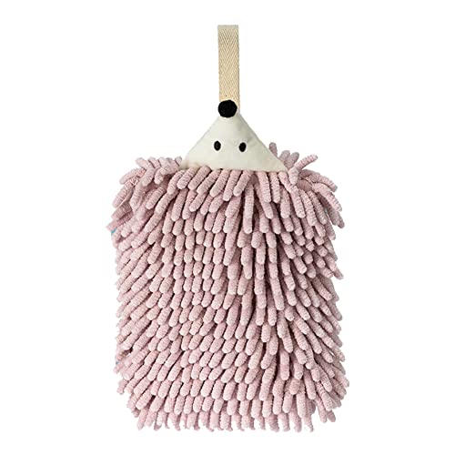 Cute Baby Hedgehog Hand Towel Soft Chenille Hanging Hand Towels Pink Animal Hand Dry Towels Absorbent Towels for Bathroom Kitchen - color: Pink