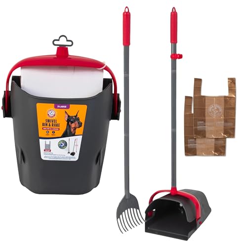 Arm & Hammer Pooper Scooper for Extra Large Dogs Heavy Duty, Outside Yard Dog Poop Scoop Pet Waste Clean Up with Bag Attachment - 2 Waste Bags Included | Includes 2 waste bags plus an attachment to hold them, keeps hands clean while picking up after pets