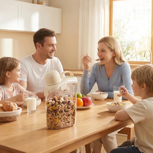 UFORU Cereal Container Storage,Rice Dispenser with Airtight Lid for Kitchen | Clear food storage container with easy pour design for rice, cereal, grains, flour, keeping pantry shelves neat and organized - color: 2L White
