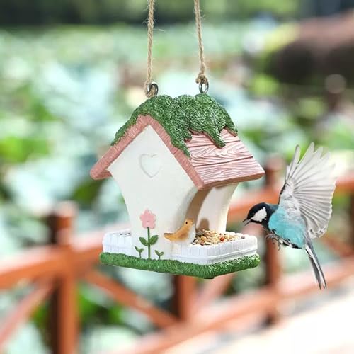 Bird Feeder House,Outdoor Hanging Bird's Nest, Hummingbird Houses,Wooden Fence Design, Butterfly and Bird Accents,Outdoor Hanging Design (Floral Pattern) - style: Floral pattern