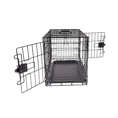 Amazon Basics Portable, Foldable Metal Wire Dog Crate with Removable Tray, Double Door, Divider Panel, Easy to Assemble, 22 x 13 x 16 in, Black - size: 22.0"L x 13.0"W x 16.0"H, style: Double Door w/ Divider