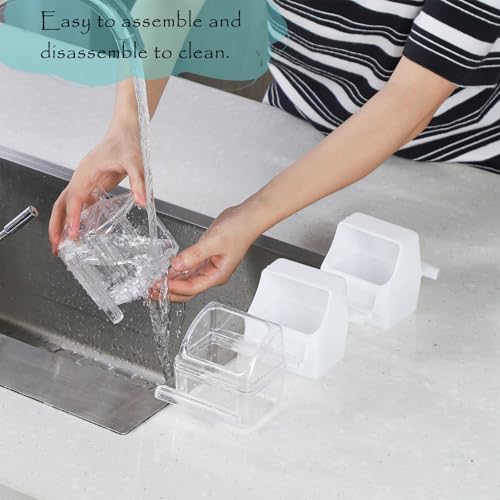 IBWell 2 Pack Clear Water Bowl and Food Container - Bird Cage Feeder With Perch for Parakeets - No Mess Design - color: clear