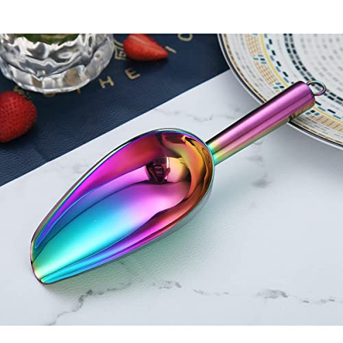 Berglander Stainless Steel Rainbow Ice Scoop 6 OZ, Titanium Colorful Plating Metal Ice Scooper For Ice Maker Multipurpose For Candy Wedding Kitchen Bar Party Pet Animal Dog Food Scoop Beach Shovel - color: 3. Rainbow