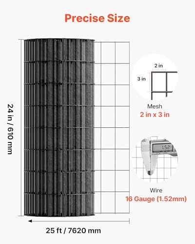 VEVOR Hardware Cloth 24 in x 25 ft, 2 x 3 in Mesh 16 Gauge Galvanized Wire Mesh Roll, Weather-Resistant Vinyl Coated Chicken Wire Fencing, Heavy Duty Welded Garden Plant Fencing for Rabbit Cage Snake - size: 24in*25ft 2in*3in