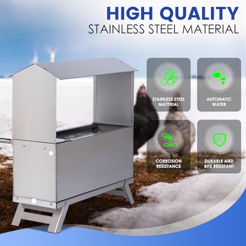 1.6 Gal Automatic Chicken Waterer with Float Valve Kit and Bottom Bracket | Stainless Steel Poultry Waterer Dispenser No Leaks Chicken Coop Accessories for Hen Duck Goose Turkeys
