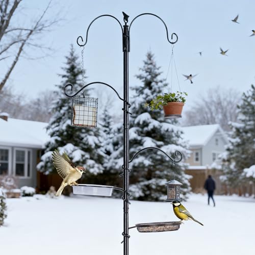 REDCAMP Bird Feeding Station kit, 75" Wild Bird Feeder Stand Pole with 4 Feeder Hanging Poles,for Outside, Multi Feeder Pole Stand Kit for Attracting Wild Birds