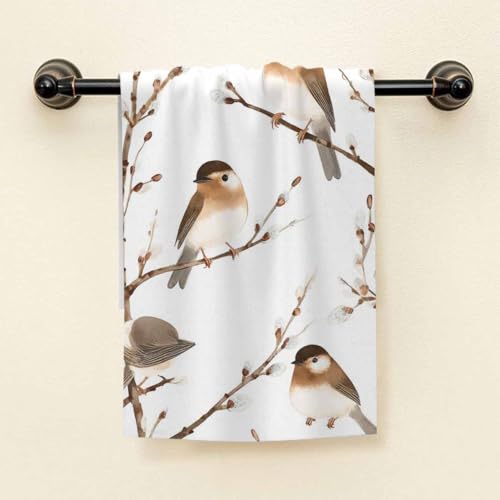 HGOD DESIGNS Bird Hand Towels, Willow Branches & Birds Black-Capped Chickadee 100% Cotton Soft Bath Towels 15"X30"