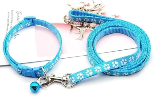 Sky Blue Puppy Collar and Lead Sets, Pawprint Adjustable Kitten Collar for Tiny Little XXS XS Extra Small Breed Pets Dogs Cats - color: Sky Blue