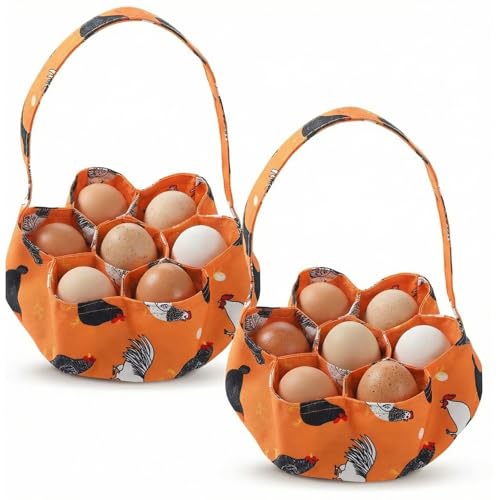 2 Pieces Egg Basket Mini Egg Collecting Bags Gathering Basket with 7 Pouches for Farmhouse Chicken Hen Duck Goose Housewife Garden Transporting Storage, 8 x 2.6 Inch(Orange) - color: Orange