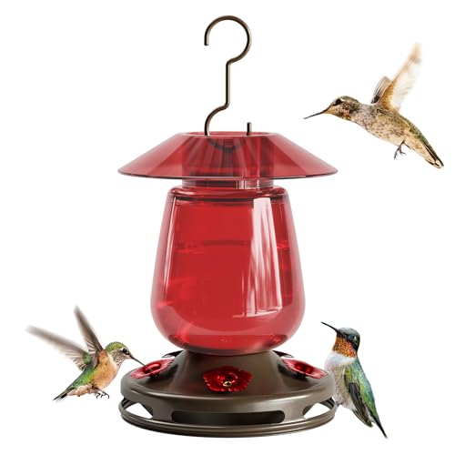 Auslar Glass Hummingbird Feeder for Outdoors, 16 Oz Bird Nectar Feeder, Red | Ant Moat & 5 Feeding Ports, Durable Glass, Ant and Bee Proof, Leakproof, Easy Clean and Fill, Garden Hanging Decor - color: Red
