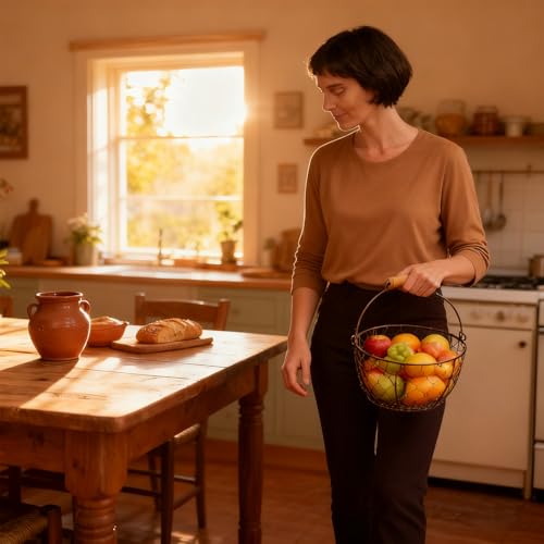 2 Pcs Wire Egg Baskets, Farmhouse Chicken Egg Collecting Baskets, Rustic Metal Egg Storages with Wooden Handle, Stackable Fresh Holders for Fruits, Vegetables, Sundries