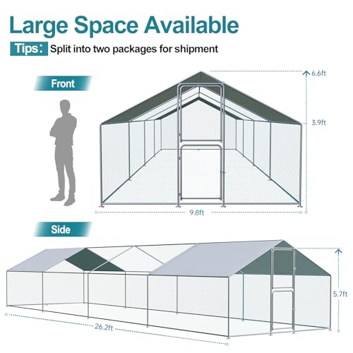 Airynee Large Chicken Coop, Chicken Coops for 40 Chickens, Chicken Runs for Yard with Water Poof & UV Resistance Cover, Spire Roof Chicken Coop Run with Double Lockable Doors for Outdoor Backyard
