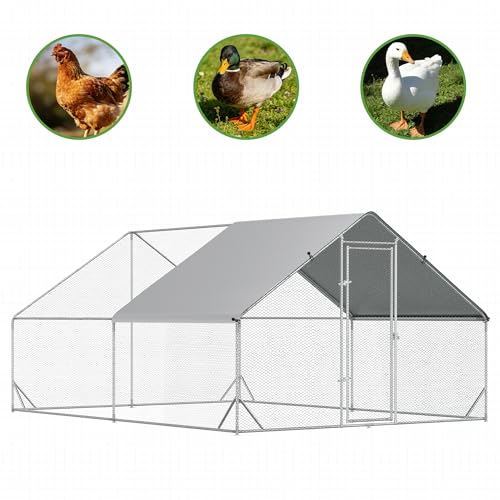 PawHut Large Chicken Coop w/Waterproof Anti-UV Cover 9.8' x 13.1' x 6.6' | Metal Chicken Run, Spire Shaped Walk In Fence Cage Hen House, Outdoor Yard Farm Use, 1" Tube Diameter - size: 9.8' x 13.1' x 6.6'