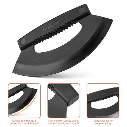 onlyfire Kettle Grill Scraper, BBQ Grill Blade Cleaning Tool | For Weber Kettle, Weber WSM Cooker, Kamado Charcoal Grills Like Big Green Egg, Kamado Joe, Safe for Porcelain Coating