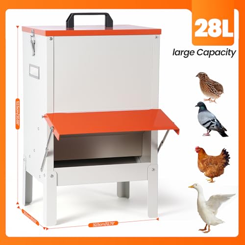 30lb Metal Hanging Automatic Chicken Feeder Duck Feeder for Outside Gravity Trough Large Outdoor Duckling Feeders no Waste Raised Auto Turkey Poultry Feeder Chicken Food Dispenser for Coop