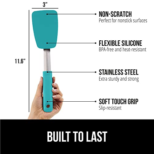 GORILLA GRIP BPA-Free Silicone Spatula for Non Stick Frying Pan, Heat Resistant Flexible Head, Patented Comfortable Rubber Handle, Non-Scratch Kitchen Turner, Flip Burgers, Pancakes, 11.6 in Turquoise - color: Turquoise