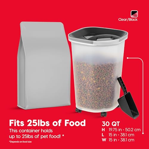 IRIS USA Dog Food Storage Container, Up to 25 lbs, Black, Made in USA | Includes 2-Cup Scoop & Wheels, Airtight Seal, BPA-Free, Bird Seed, Cat food, Chicken Feed, Treats, Keeps Kibble Fresh - color: Black, size: 25 lbs