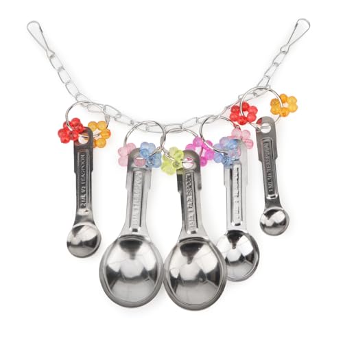 Hypeety Stainless Steel Bird Bell Toys Heavy Duty Hanging Bell Toy for Cage | Rustproof, durable, safe for metal cage, easy-hanging, with 5 spoons, for cockatoo/macaw/african grey/large parrots and birds - color: 5 Spoons