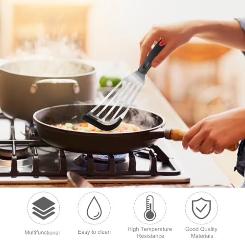 2pcs Fish Turner Spatulas, Silicone-Tip Slotted Nonstick Heat Resistant Metal Stainless Steel Fish Flipper Spatula for Kitchen Egg Pancake Omelette Cooking