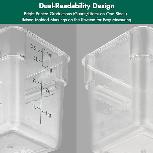 4 Pack Food Storage Container with Green Lid - NSF Commercial Grade in 4.0 Qt - Square, Clear, Polycarbonate - color: 4.0 Qt 4-Pack(Green Lids)