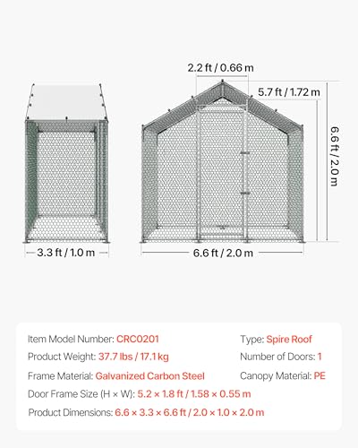 VEVOR Large Metal Chicken Coop,6.6 x 3.3 x 6.6 ft, Walk-in Chicken Run House with Waterproof Cover & Sturdy Frame, Spire Roof Poultry Cage Duck Pen for Rabbit Hen Goose Outdoor Backyard Farm Use - size: 78.7"L x 39.4"W x 78.7"H