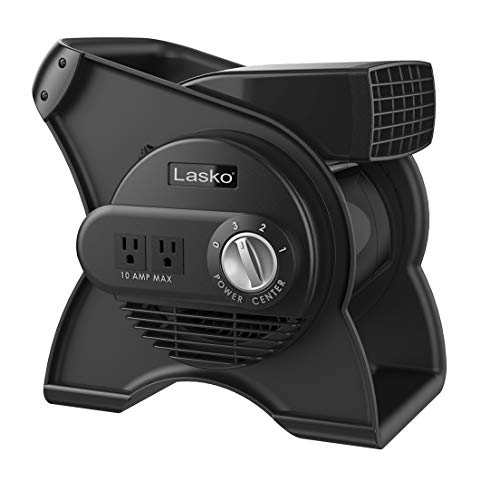 Lasko Pivoting High Velocity Portable Utility Fan - 12" - U12104 - Black | Adjustable Air Mover Blower Fan for Bedroom, Office Desk, Garage, and Home, With 2 Outlets 120V, 3 Speeds