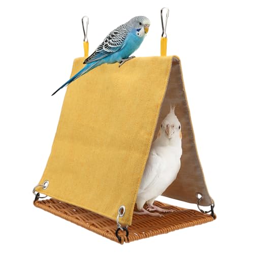 Hypeety Bird Nest Tent Cozy Hanging Snuggle Bed Hut for Cage, Yellow, L | Warm bed, washable, with hanging hooks, bird cage accessories, soft canvas, for cockatiel/lovebird/conure/budgie, yellow, L - color: Yellow, size: L