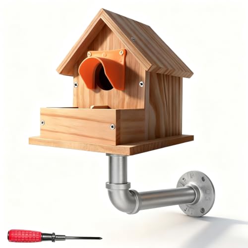 Hanging Bird House with Windproof Holder, Cedar Wooden Bird House for Finch Bluebird Cardinals, Bird Nest Feeder W/Rain Awning Kit for Outdoor Backyard Courtyard Patio Decor (DIY Detachable) - style: Bird House With Holder Set