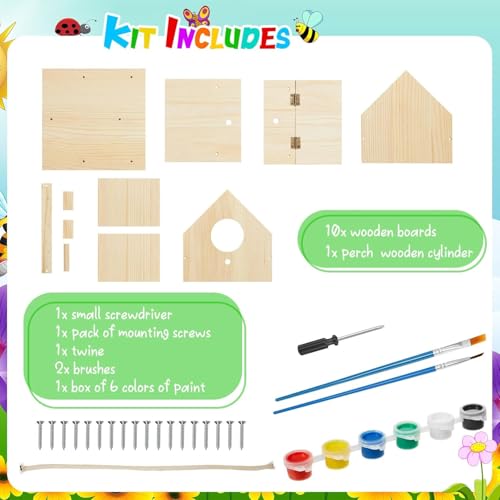 Liliful 4 Sets Wooden DIY Birdhouse Kit, Unfinished Bird Houses with Paints and Paintbrushes, Bird Feeder Craft Arts for Kids Ages 4-8, 8-12, Classroom Activity and Adults Wooden Craft Gifts