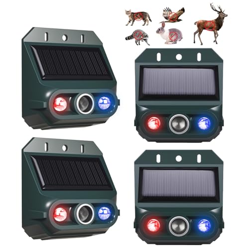 4 Packs Solar Nocturnal Animal Repeller,Ultrasonic Coyote Deterrent Outdoor for Yard Farm,Predator Lights with Red&Blue for Bird,Effective Deer Repellent Outdoor for Chicken Coop