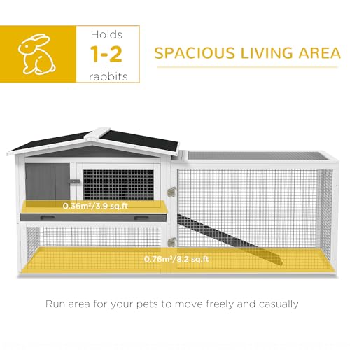 PawHut Rabbit Hutch 2-Story Bunny Cage, Guinea Pig Cage Indoor Outdoor, Small Animal House with Slide Out Tray, for Rabbits, Chickens, Ducks, 61.5" x 23" x 27", Light Gray | Bunny Cage, Guinea Pig Cage, Small Animal House, Slide Out Tray, for Rabbits Chic