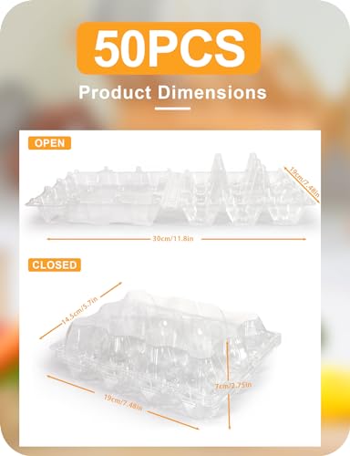 Pintuson 50 Pack Egg Cartons Cheap Bulk 12 Count - Holds 1 Dozen Clear Blank Egg Cartons for Chicken Eggs - Clear Empty Chicken Egg Carton for Fresh Medium Eggs - color: Medium-50PK-12CT
