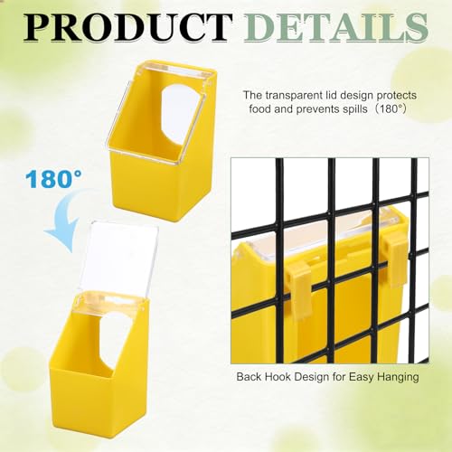No Mess Bird Feeder, 3.5x3.1x5.5 Inch Parakeet Feeder Bird Cage Accessories Hanging Food Water Dispenser, (Yellow, 2 Pcs), Intended for Pet/Pigeon/Parrot/Chicken - color: Yellow