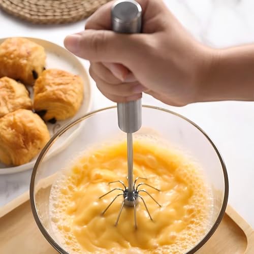 3 Pack Stainless Steel Egg Whisk, Hand Push Rotary Whisk Blender, Versatile Easy Whisk, Hand Push Mixer Stirrer for Beating Eggs, Frothing Milk, Blending, Mixing, Whipping Smoothies & Shakes