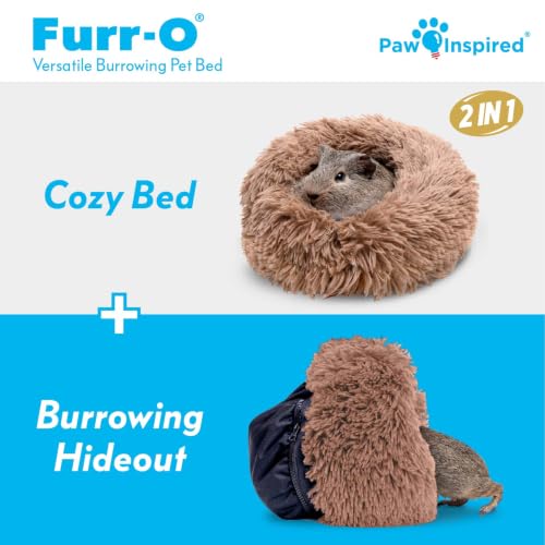 Paw Inspired Furr-O Burrowing Pet Bed Enrichment, Removable Base, Beige | Cozy Carrier Toy, Zip-On Spandex and Fleece Bottoms, Hideout Cage Accessories for Guinea Pigs, Hamsters, Small Pets, Animals - color: Tan
