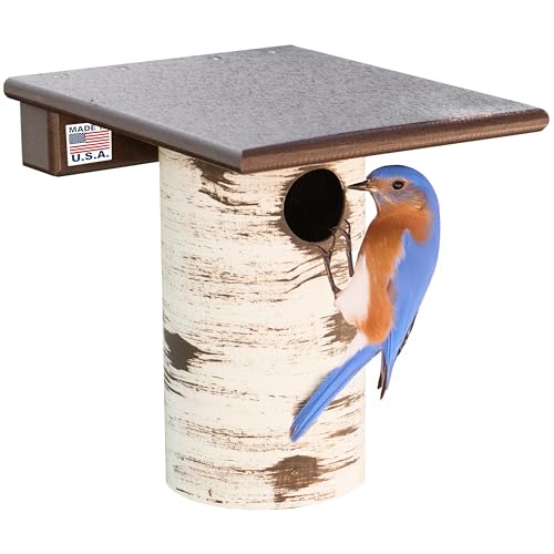 DutchCrafters Pole Mount Gilbertson Bluebird House with Removable Base, Durable Weatherproof Birdhouse Blue Bird Nesting Box for Outdoors (Poly Roof, 1 1/2" Entrance Hole) - color: Poly Roof