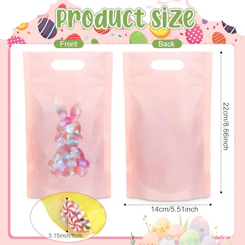 TaoBary 100 Pcs Pastel Plastic Treat Bags with Windows Sealing Resealable Bags with Handle Bunny Egg Goodie Gift Pouch Stand up Candy Bag for Spring Summer Party Gift Wrapping Supplies - color: Pink, Blue, Green, Yellow, style: Pastel