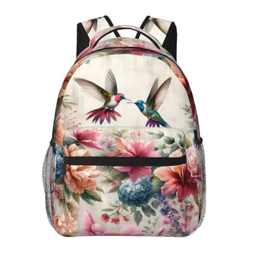 Floral Hummingbird Casual Backpack, Lightweight Laptop Bag Daypack, Colorful Bird Flower Backpacks for Women Men Teens Students, Vintage Polyester Bookbag Gifts for School Work Travel Hiking - color: Hummingbird 01
