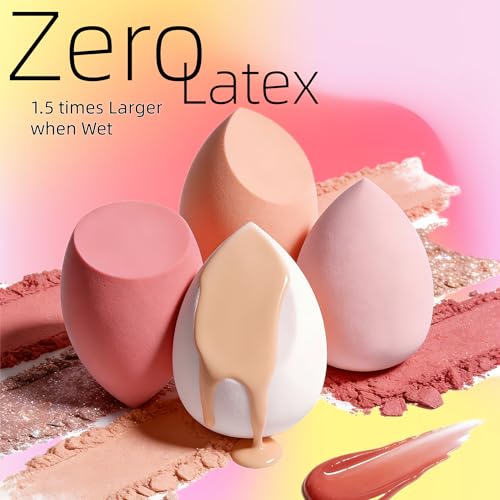 Makeup Sponge Set BS-MALL with Storage Case 7 Pcs for Liquid, Cream, and Powder,SAVE Foundation with 1 Mini Makeup Sponge For Travel Daily Use (A-Pink） - color: A-Pink