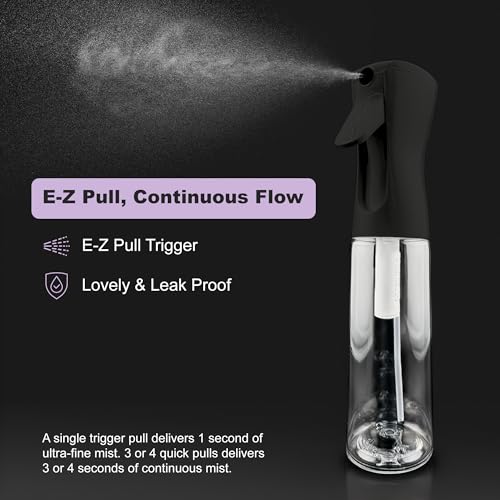2 Pack Spray Bottles for Hair - Continuous Water Mister Spray Bottles with Ultra Fine Mist Spray for Hairstyling, Barbers, Salons, Skin Care, Cleaning, Plants, Pets (Ebony, 10.1 oz) - color: Ebony, size: 10.1 oz