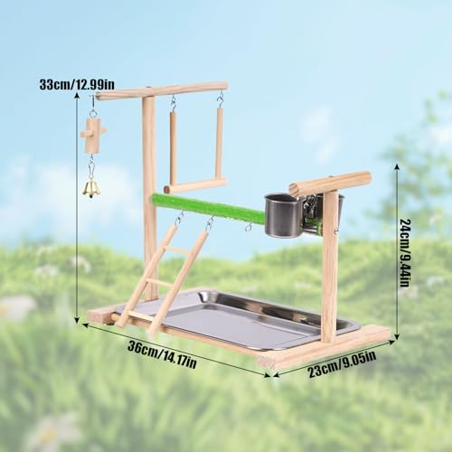 Bird Playground, Natural Wood Bird Perch Stand with Removable Tray and 2 Stainless Steel Feeder Cups, Parrot Playstand Bird Cage Toys for Conure Parakeet Cockatiel Parrot (C) - color: C