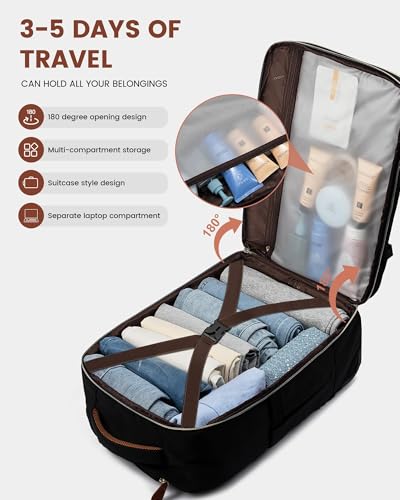 LOVEVOOK Rolling Backpack for Women, 50L Travel Backpack with Wheels, Carry on Luggage for Men, 17.3 Inch Wheeled Laptop Bag, Flight Approved Personal Item Suitcase - color: H-black-beige-brown, size: XLarge - 18.5 Inch - 50L - 1 Pcs with Wheels