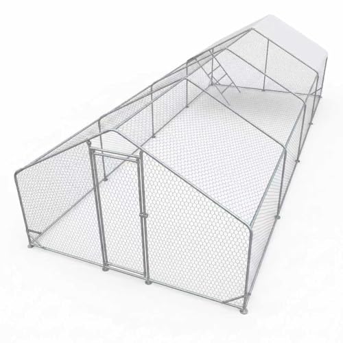 CHIKENCOOP 19.6x9.8x6.5ft Metal Chicken Coop, 4-Room Chicken Run with Cover | Four-room walk-in chicken run with waterproof UV-resistant spire roof cover, 0.04 in steel frame, and lockable gate - size: 236.0"L x 118.0"W x 80.0"H